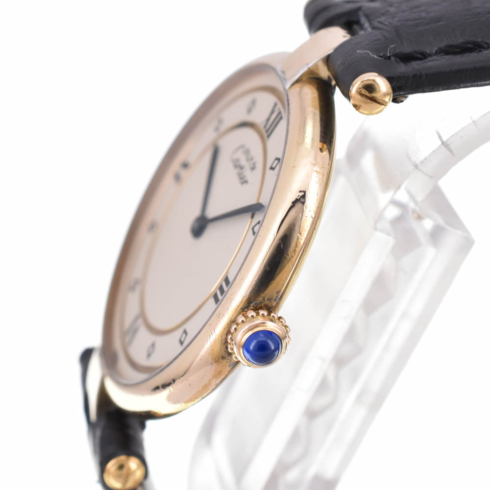 CARTIER Must Vermeille 590003 SV25(Gold Plated)/Leather Ivory Dial Quartz Men's
 Watch M#143390