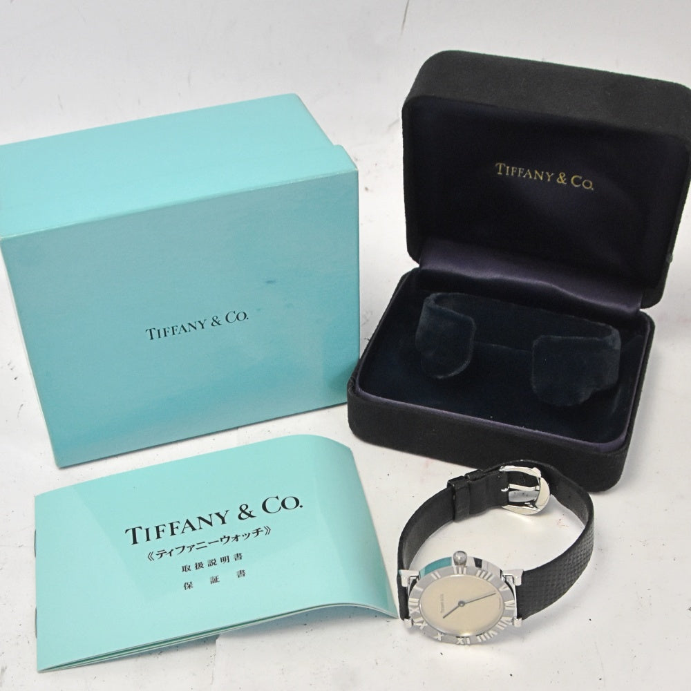 with paper TIFFANY&Co. Atlas M0640 SV 925 / Leather Silver Dial Quartz Men's
 Watch N#143396