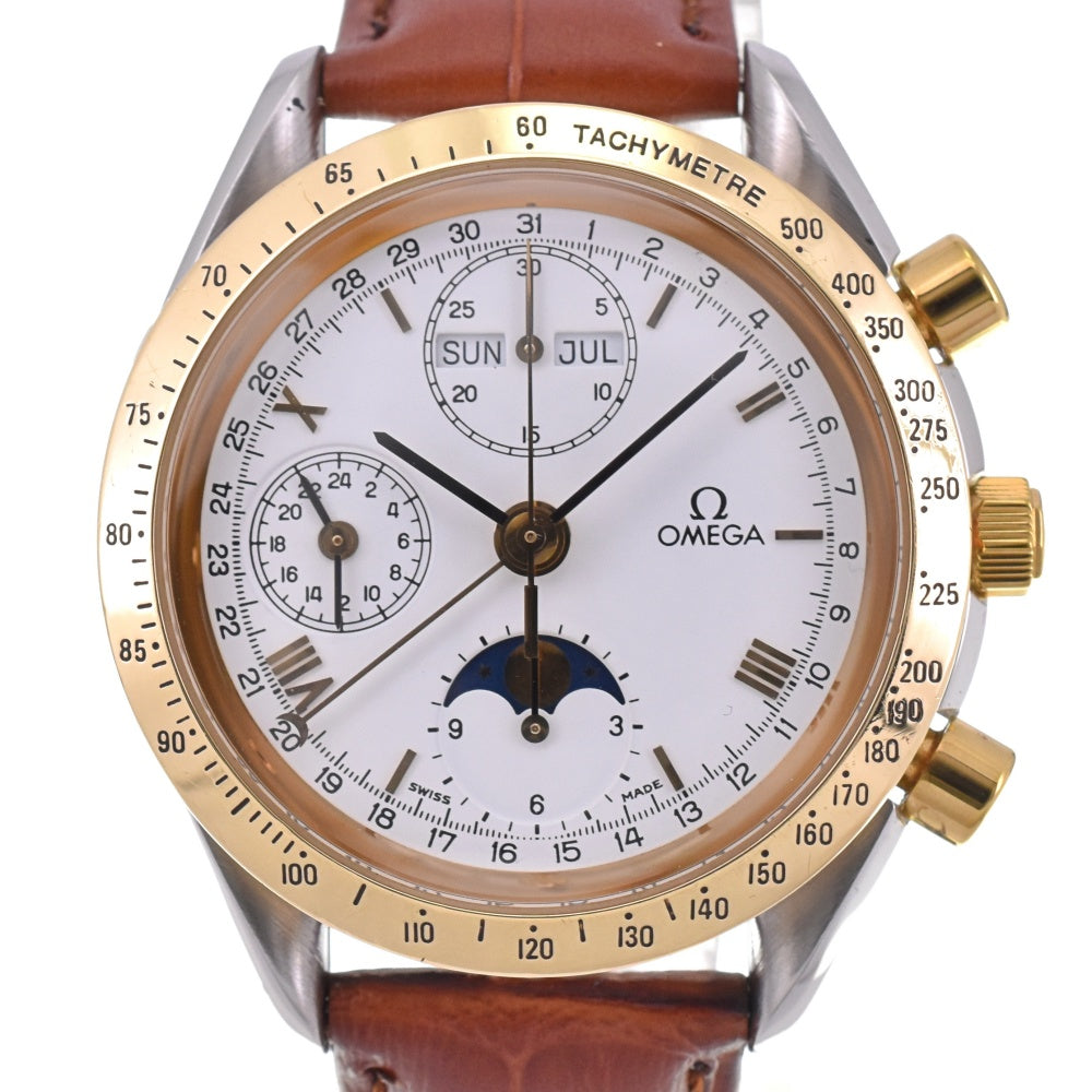 OMEGA Speedmaster 3336.20 Triple calendar moon phase chronograph K18 Bezel white Dial Automatic Men's
 Watch P#143429