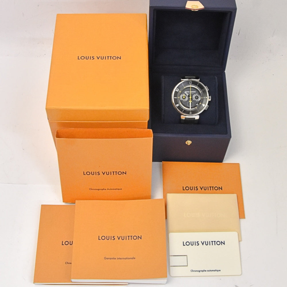 with paper LOUIS VUITTON Tambour Moon Chronograph Q8D40Z Date Black Grey Dial Automatic Men's
 Watch N#143435