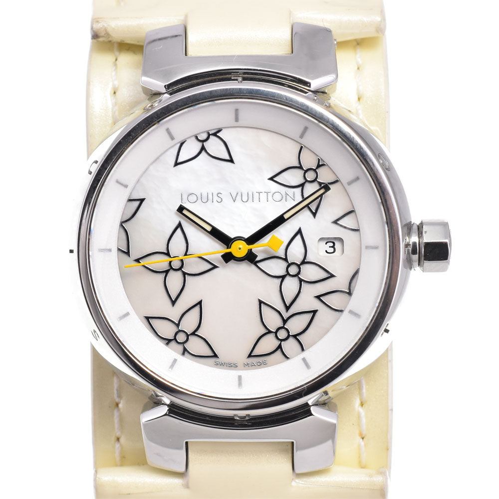 with paper LOUIS VUITTON Tambour Lovely Perle Q121C Date White shell Dial Quartz Ladies
 Watch P#143436