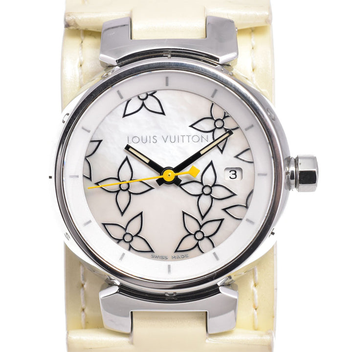 with paper LOUIS VUITTON Tambour Lovely Perle Q121C Date White shell Dial Quartz Ladies
 Watch P#143436