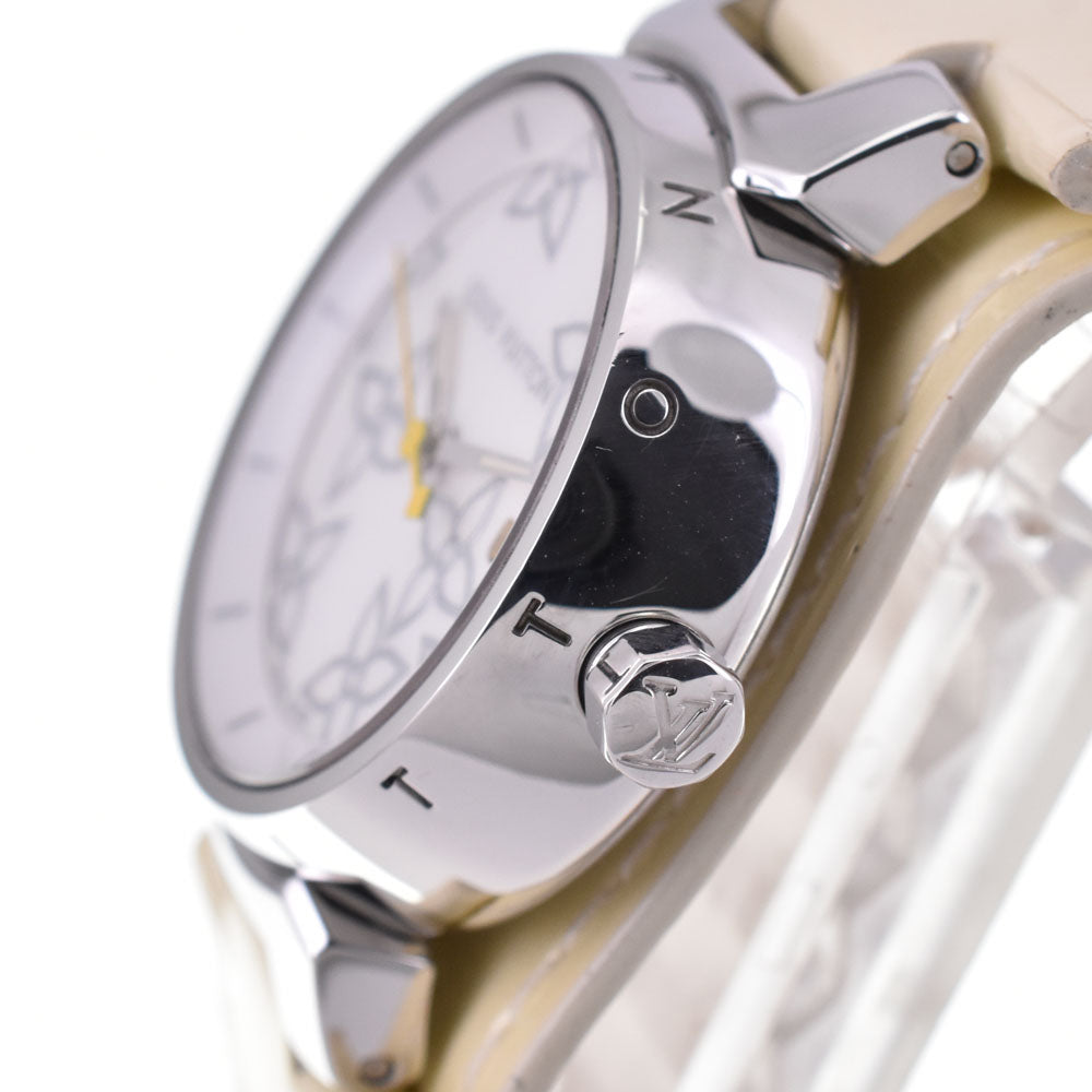 with paper LOUIS VUITTON Tambour Lovely Perle Q121C Date White shell Dial Quartz Ladies
 Watch P#143436