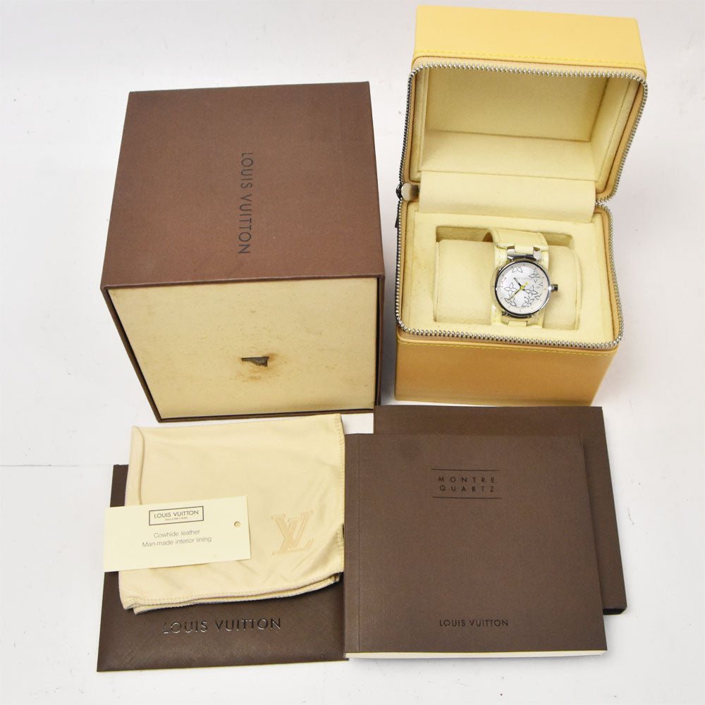 with paper LOUIS VUITTON Tambour Lovely Perle Q121C Date White shell Dial Quartz Ladies
 Watch P#143436