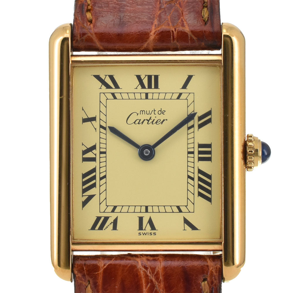 CARTIER Must tank Vermeille W1002753 SV925 (Gold Plated) / Leather gold Dial Quartz Unisex
 Watch R#143440
