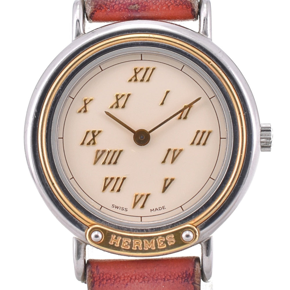 HERMES Meteor Stainless Steel Gold Plated Leather Ivory Dial Quartz Ladies
 Watch P#143467