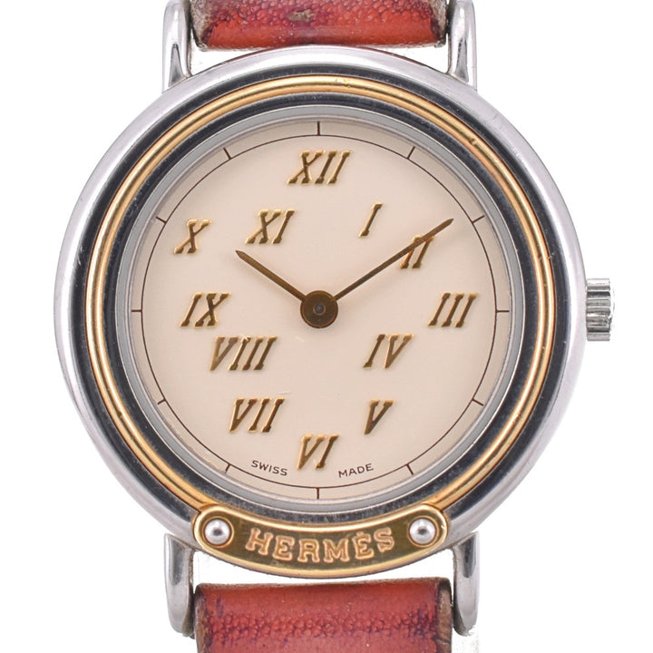 HERMES Meteor Stainless Steel Gold Plated Leather Ivory Dial Quartz Ladies
 Watch P#143467