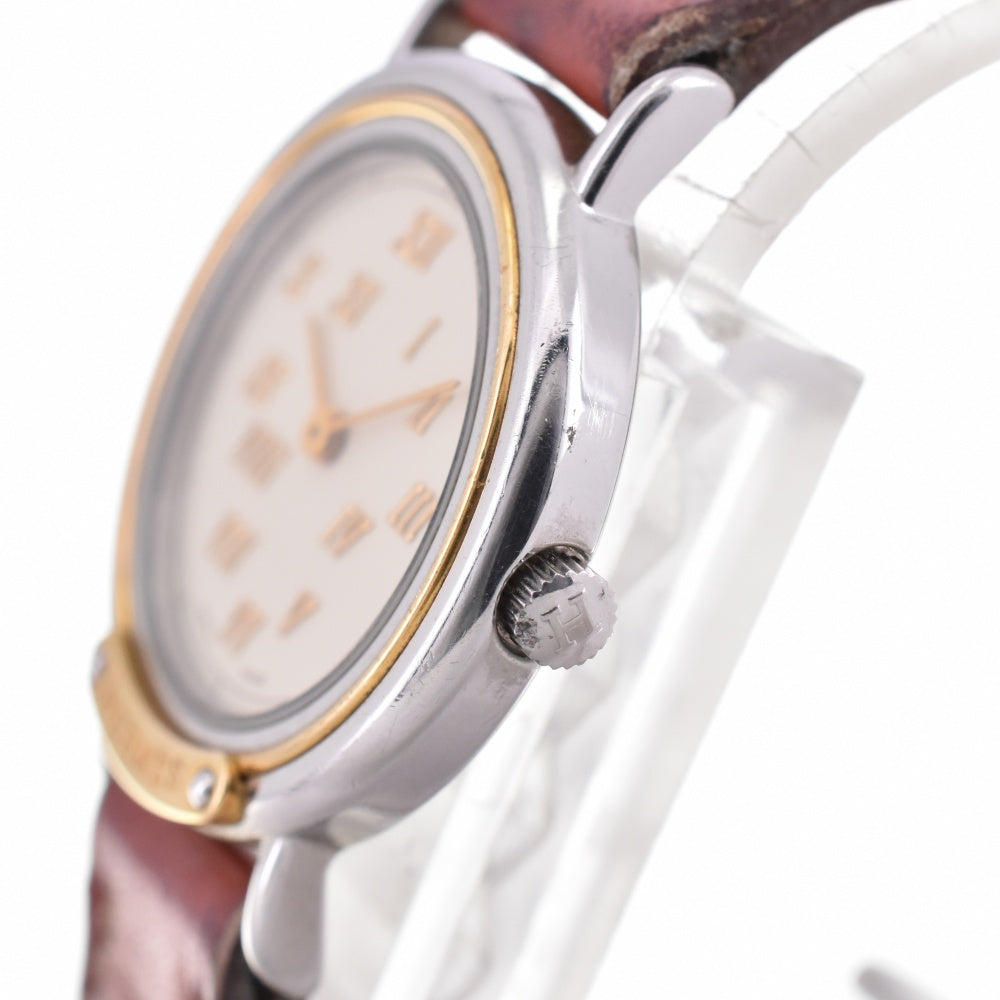 HERMES Meteor Stainless Steel Gold Plated Leather Ivory Dial Quartz Ladies
 Watch P#143467