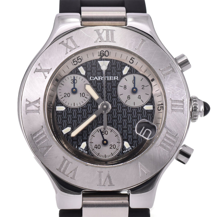 CARTIER CHRONOSCAPH21 W10125U2 Chronograph Date Black / Silver Dial Quartz Men's
 Watch Q#143470