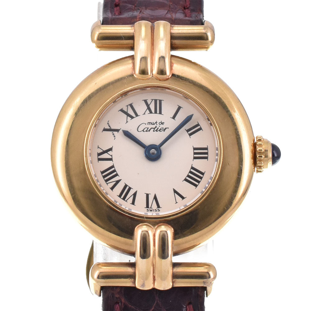 CARTIER Must Collize Vermeil 590002 SV925 (Gold Plated) / Leather Ivory Dial Quartz Ladies
 Watch P#143474
