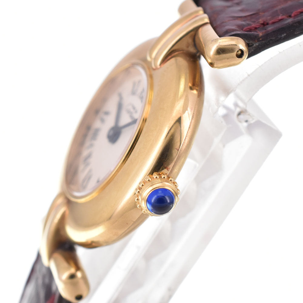 CARTIER Must Collize Vermeil 590002 SV925 (Gold Plated) / Leather Ivory Dial Quartz Ladies
 Watch P#143474