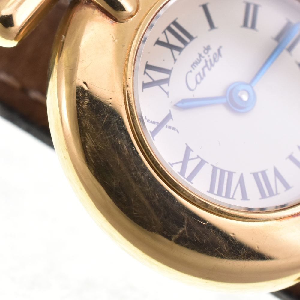 CARTIER Must Collize Vermeil 590002 SV925 (Gold Plated) / Leather Ivory Dial Quartz Ladies
 Watch P#143474