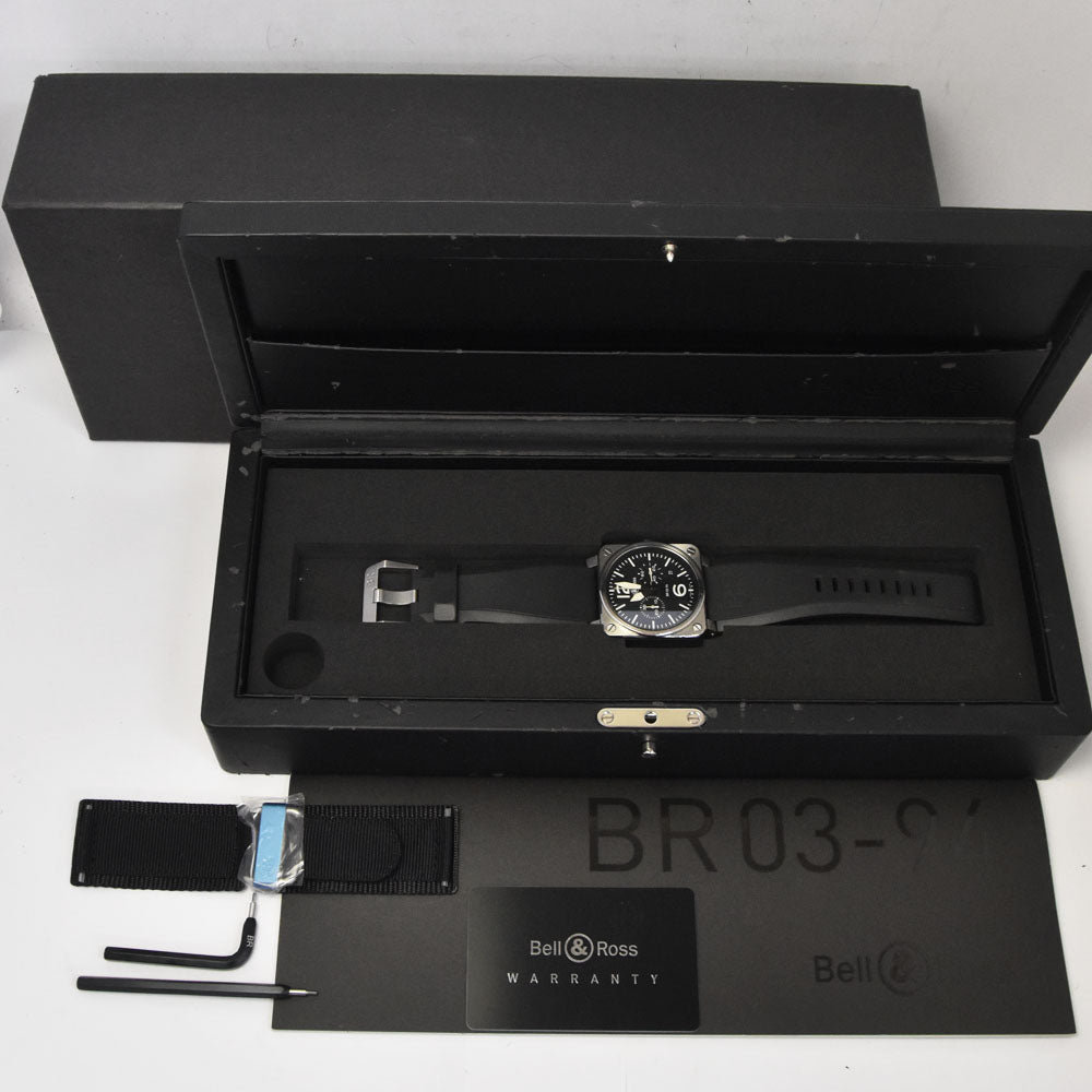 with paper Bell＆Ross BR03-94-S BR0394-BL-ST Chronograph Date black Dial Automatic Men's
 Watch Q#143521