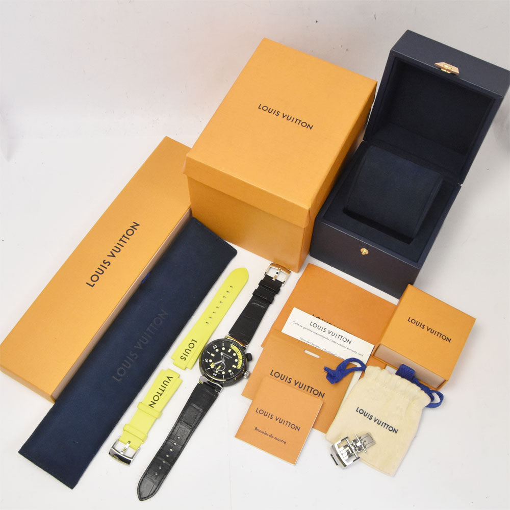 with paper LOUIS VUITTON Tambour Street Diver QA122 Inner bezel Small second Black / yellow Dial Automatic Men's
 Watch O#143534