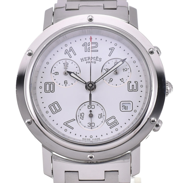 with paper HERMES Clipper CL1.910 Chronograph Date D-buckle white Dial Quartz Men's
 Watch P#143560