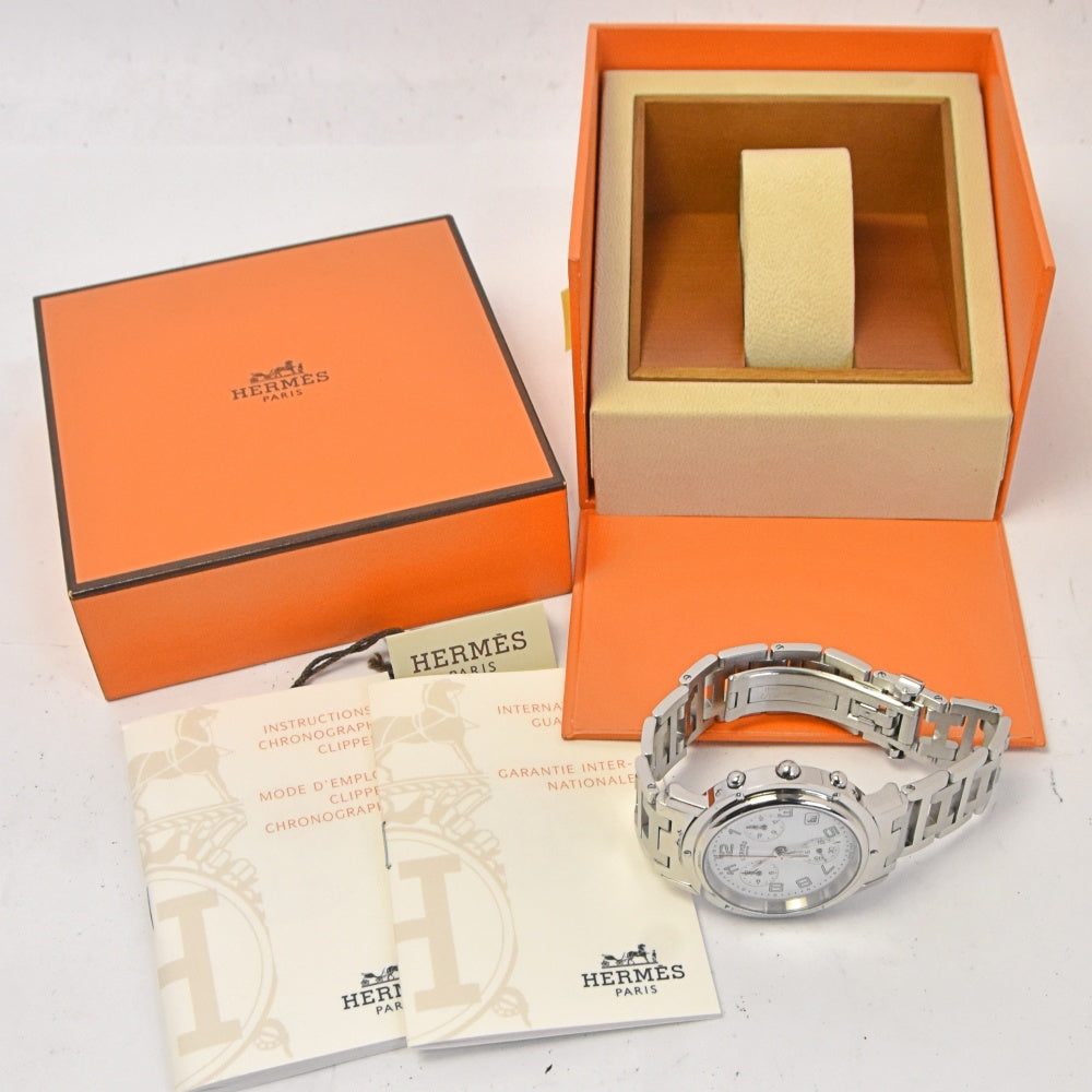 with paper HERMES Clipper CL1.910 Chronograph Date D-buckle white Dial Quartz Men's
 Watch P#143560