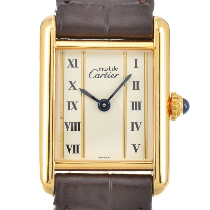 CARTIER Must tank Vermeille 5057001 SV925 (Gold Plated) / Leather Ivory Dial Quartz Ladies
 Watch O#143576