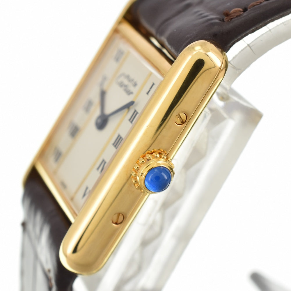 CARTIER Must tank Vermeille 5057001 SV925 (Gold Plated) / Leather Ivory Dial Quartz Ladies
 Watch O#143576