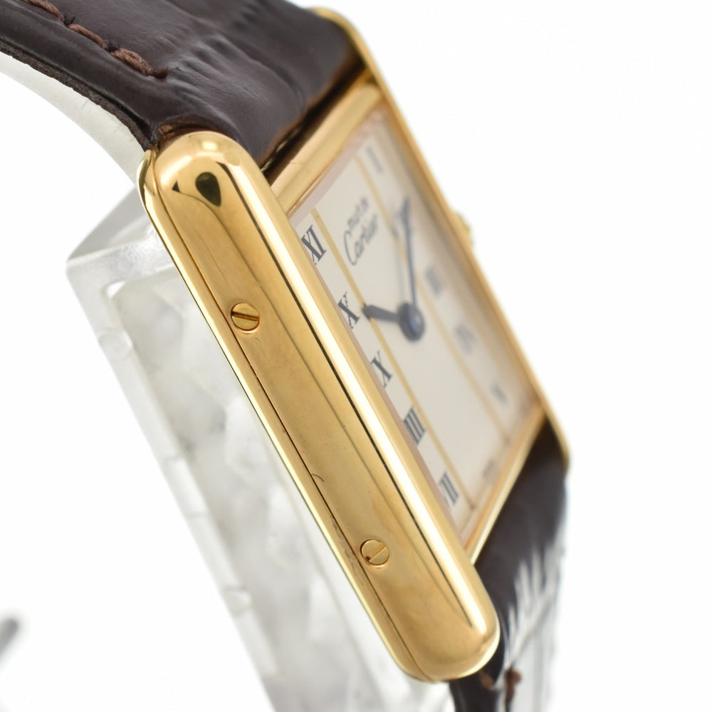 CARTIER Must tank Vermeille 5057001 SV925 (Gold Plated) / Leather Ivory Dial Quartz Ladies
 Watch O#143576