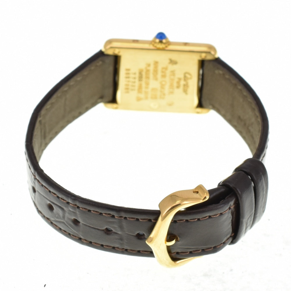 CARTIER Must tank Vermeille 5057001 SV925 (Gold Plated) / Leather Ivory Dial Quartz Ladies
 Watch O#143576