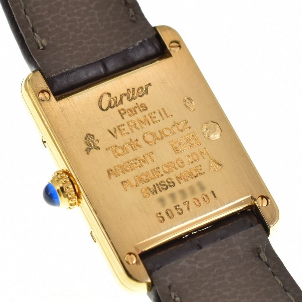 CARTIER Must tank Vermeille 5057001 SV925 (Gold Plated) / Leather Ivory Dial Quartz Ladies
 Watch O#143576