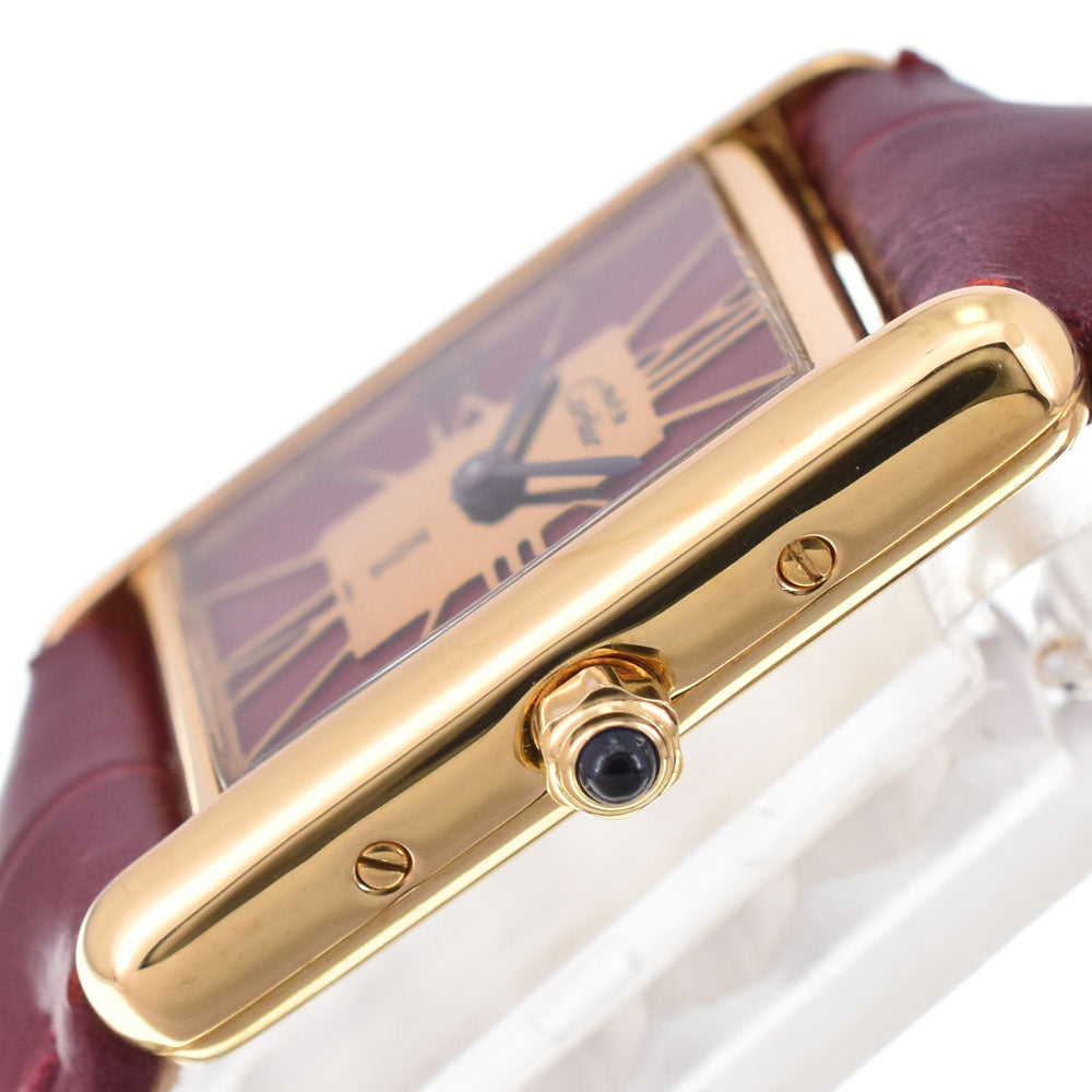 CARTIER Must tank Vermeille 366001 SV925 (Gold Plated) / Leather Bordeaux / Gold Dial Quartz Ladies
 Watch R#143587