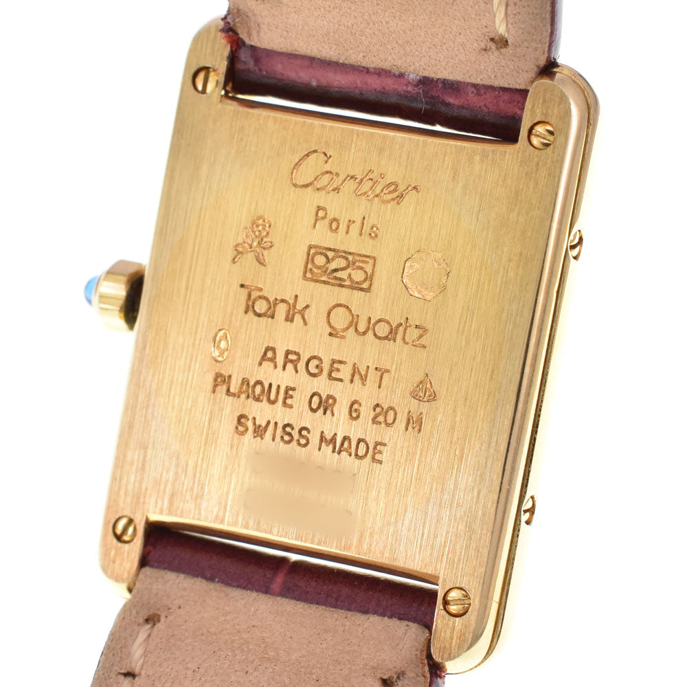 CARTIER Must tank Vermeille 366001 SV925 (Gold Plated) / Leather Bordeaux / Gold Dial Quartz Ladies
 Watch R#143587