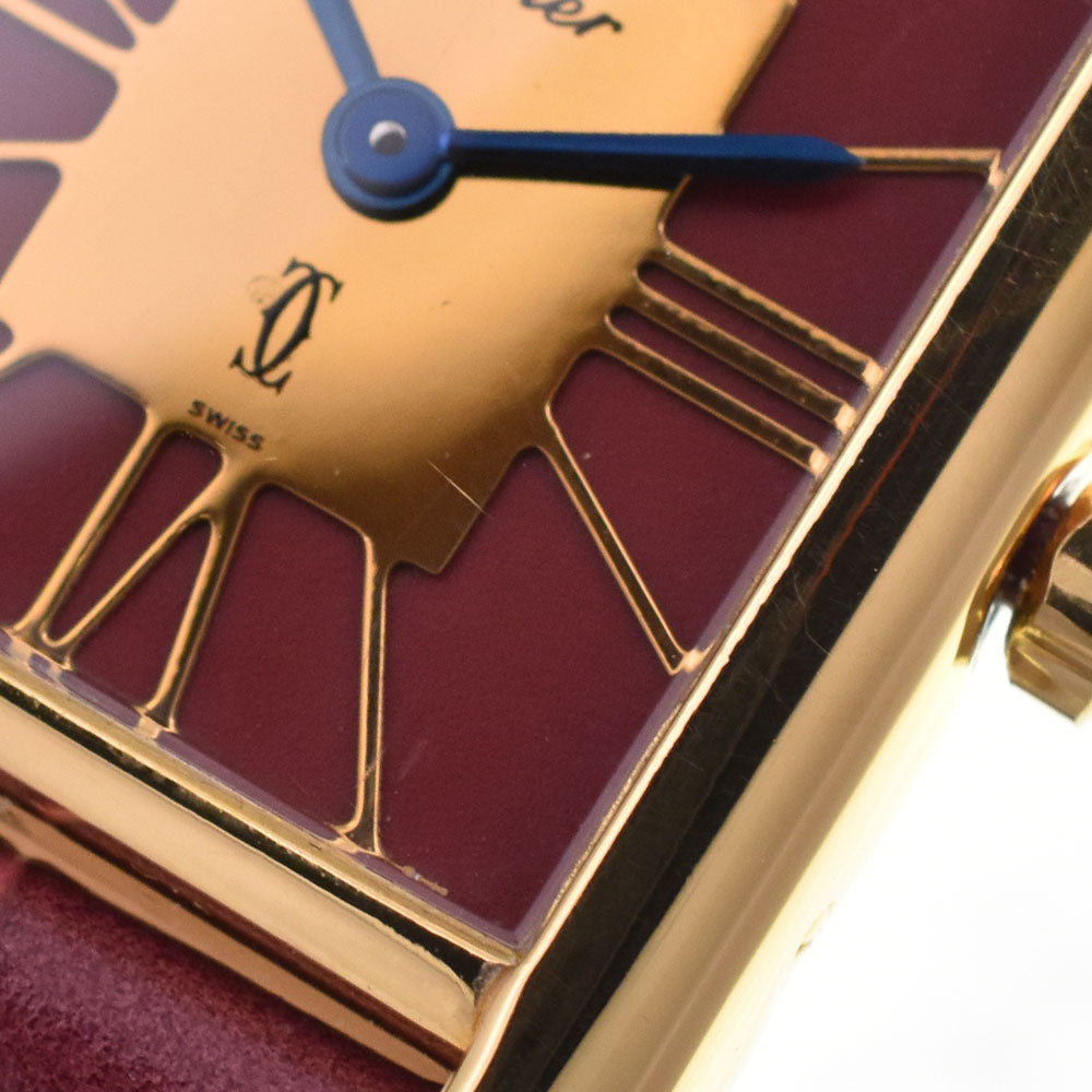 CARTIER Must tank Vermeille 366001 SV925 (Gold Plated) / Leather Bordeaux / Gold Dial Quartz Ladies
 Watch R#143587