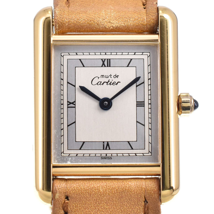 with paper CARTIER Must tank SM 366001 SV925 (Gold Plated) / Leather Silver Dial Quartz Ladies
 Watch R#143608