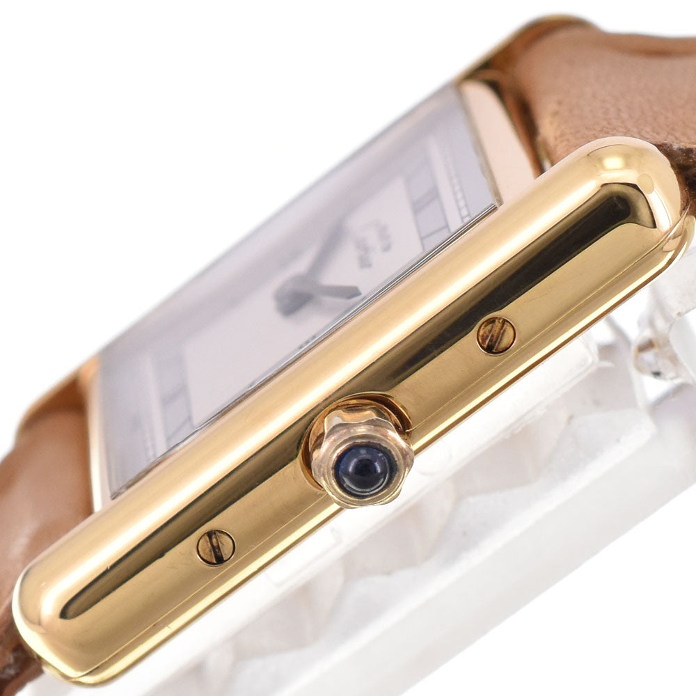 with paper CARTIER Must tank SM 366001 SV925 (Gold Plated) / Leather Silver Dial Quartz Ladies
 Watch R#143608