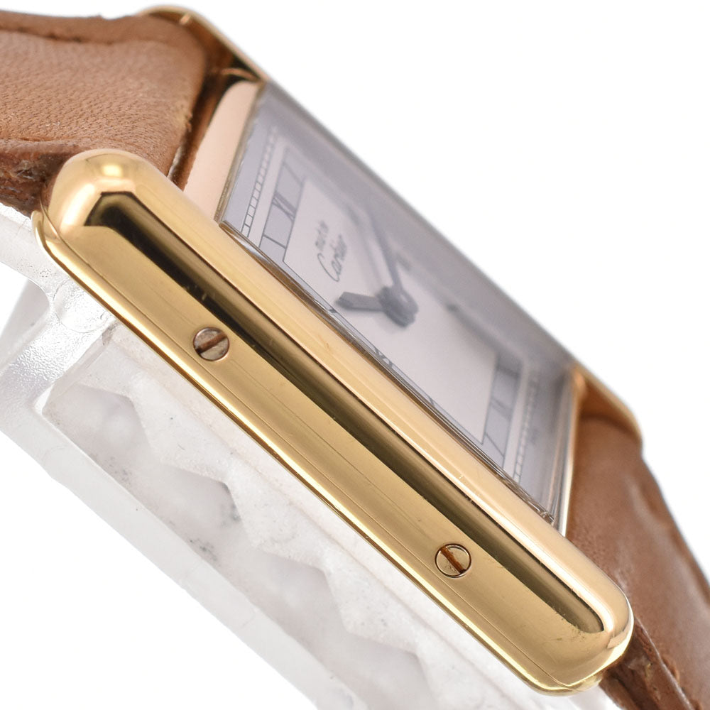 with paper CARTIER Must tank SM 366001 SV925 (Gold Plated) / Leather Silver Dial Quartz Ladies
 Watch R#143608