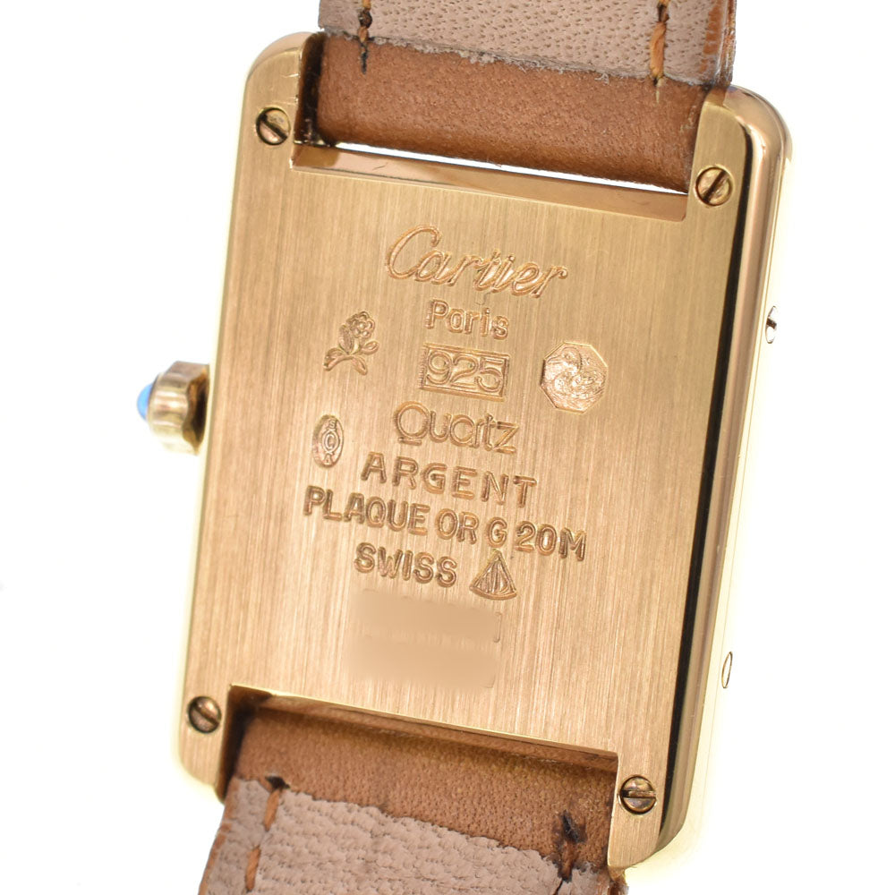 with paper CARTIER Must tank SM 366001 SV925 (Gold Plated) / Leather Silver Dial Quartz Ladies
 Watch R#143608