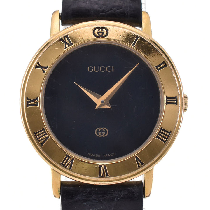 GUCCI 3000L Gold Plated / Leather black Dial Quartz Ladies
 Watch R#143628