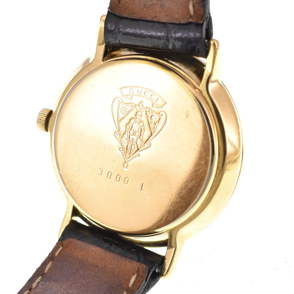 GUCCI 3000L Gold Plated / Leather black Dial Quartz Ladies
 Watch R#143628