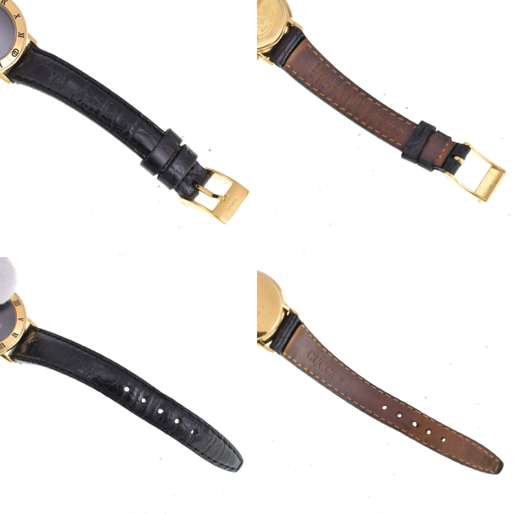 GUCCI 3000L Gold Plated / Leather black Dial Quartz Ladies
 Watch R#143628