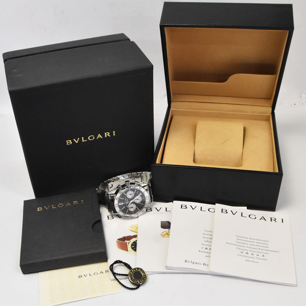 with paper BVLGARI Bulgari Bulgari BB38SSCH Chronograph Date Black / Silver Dial Automatic Men's
 Watch P#143636