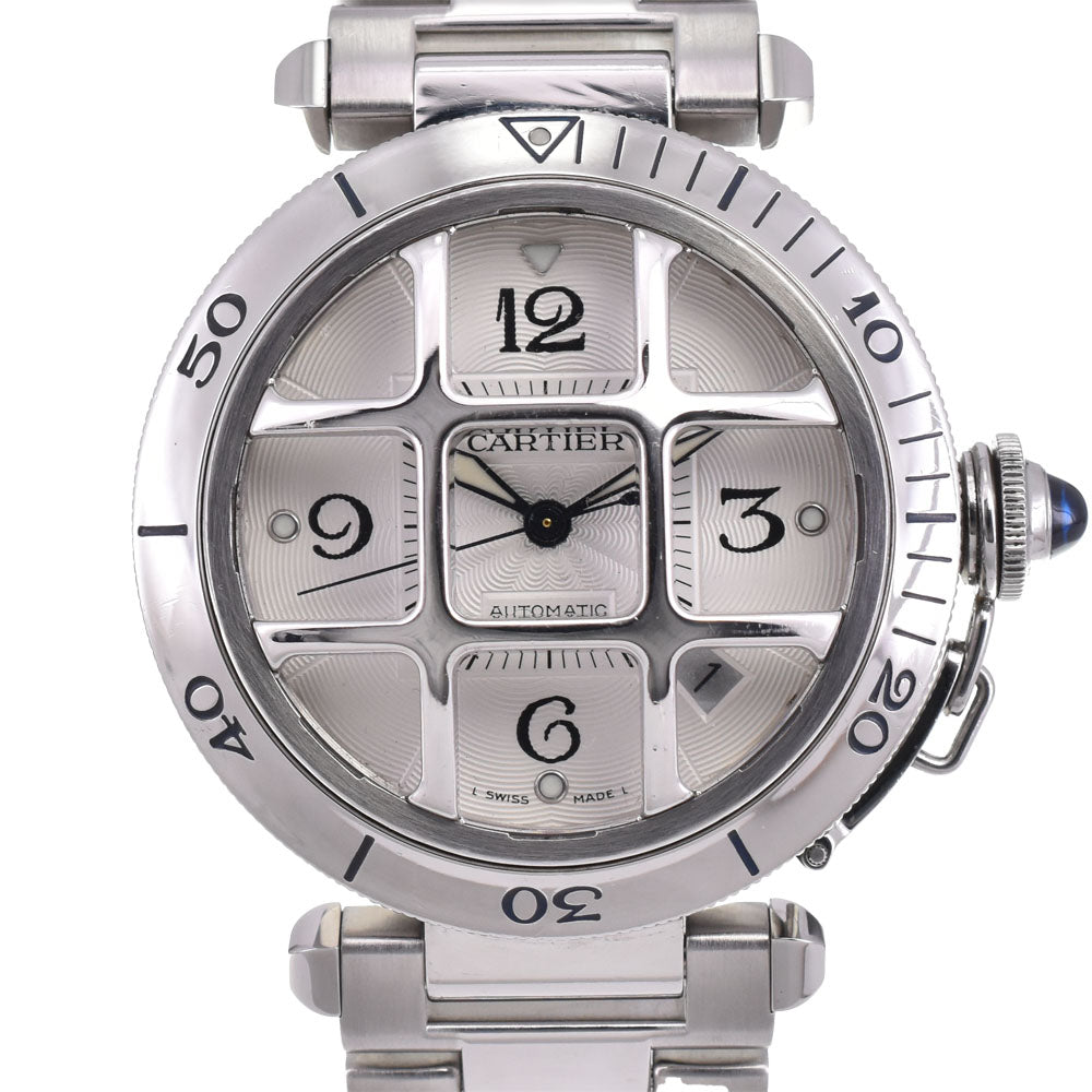 with paper CARTIER Pasha 1.5" Convex Grid W31059H3 Date see-through back Silver Dial Automatic Men's
 Watch Q#143641