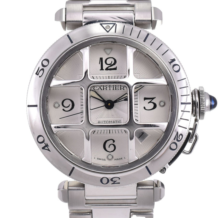 with paper CARTIER Pasha 1.5" Convex Grid W31059H3 Date see-through back Silver Dial Automatic Men's
 Watch Q#143641
