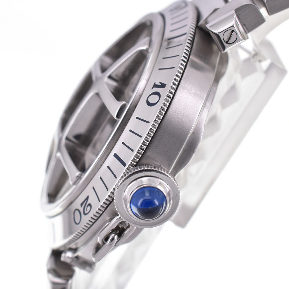 with paper CARTIER Pasha 1.5" Convex Grid W31059H3 Date see-through back Silver Dial Automatic Men's
 Watch Q#143641