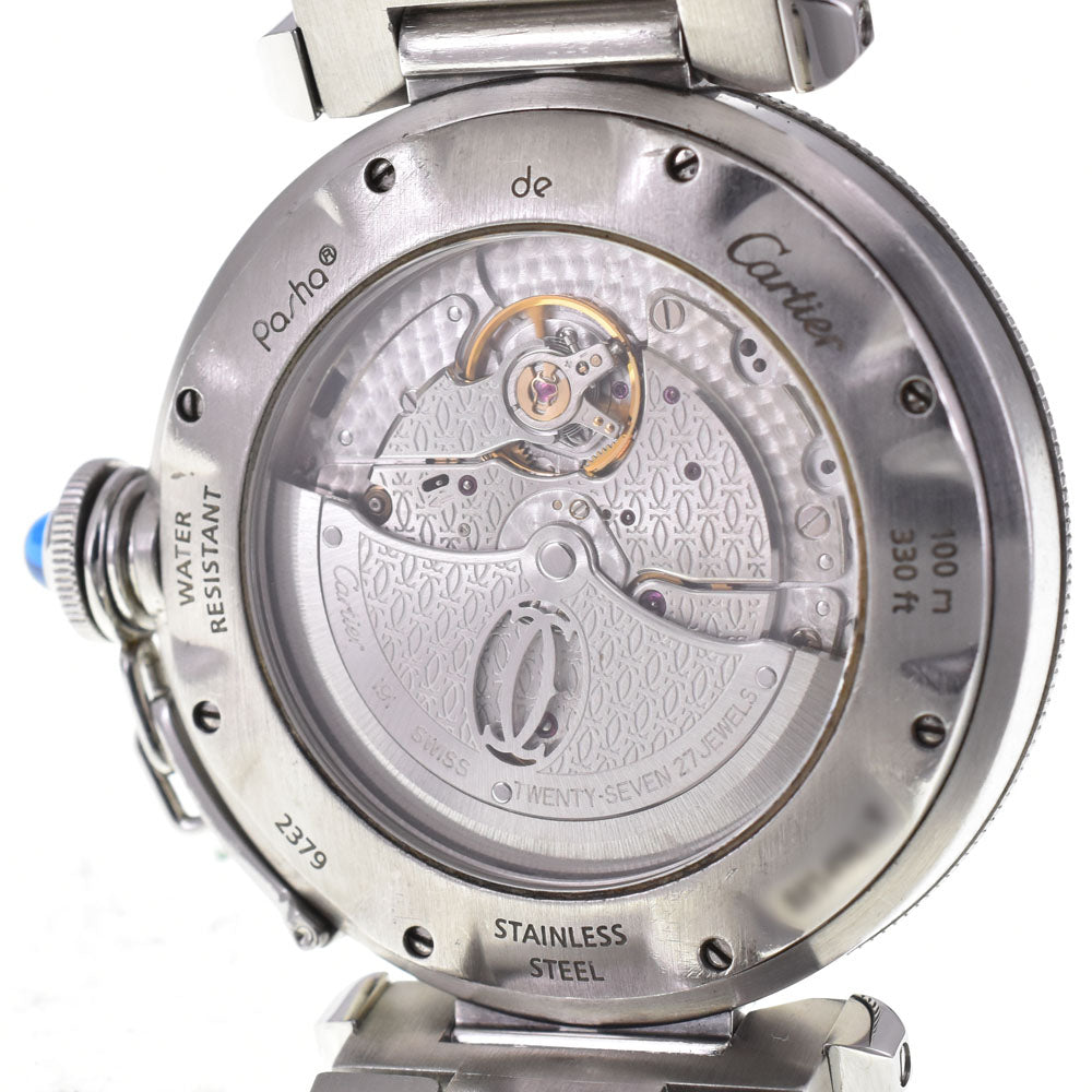 with paper CARTIER Pasha 1.5" Convex Grid W31059H3 Date see-through back Silver Dial Automatic Men's
 Watch Q#143641