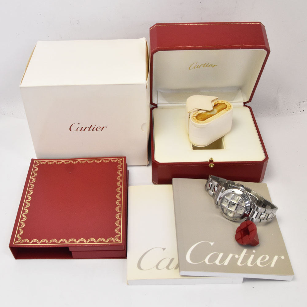 with paper CARTIER Pasha 1.5" Convex Grid W31059H3 Date see-through back Silver Dial Automatic Men's
 Watch Q#143641