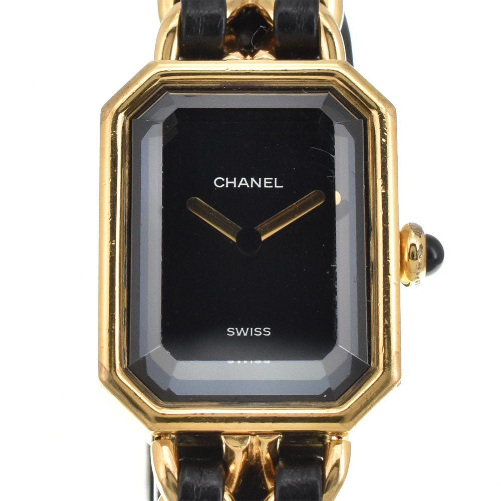 CHANEL Premiere M H0001 Gold Plated / Leather black Dial Quartz Ladies
 Watch O#143648