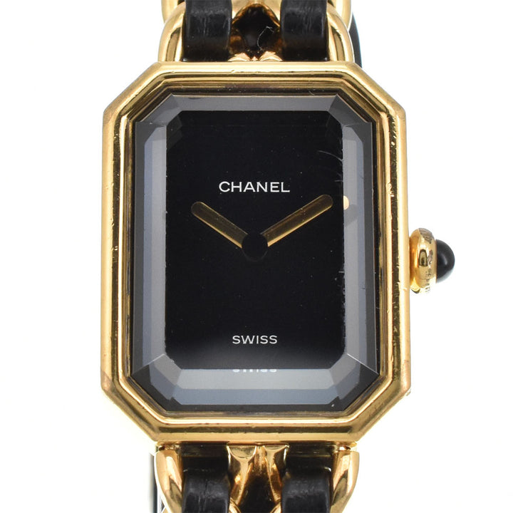 CHANEL Premiere M H0001 Gold Plated / Leather black Dial Quartz Ladies
 Watch O#143648