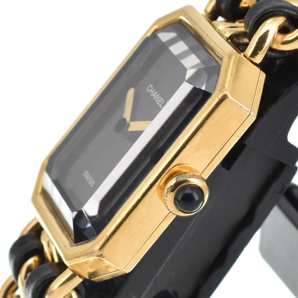 CHANEL Premiere M H0001 Gold Plated / Leather black Dial Quartz Ladies
 Watch O#143648
