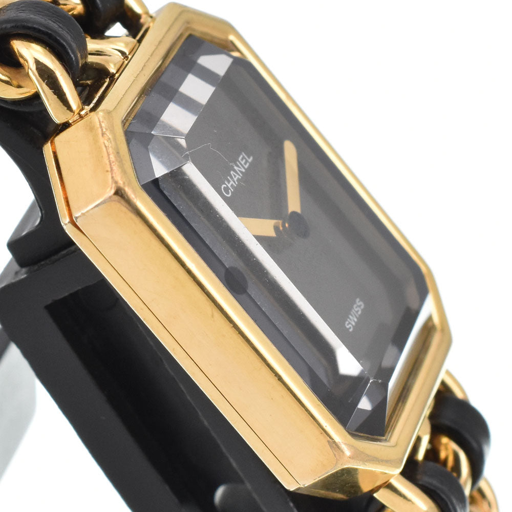 CHANEL Premiere M H0001 Gold Plated / Leather black Dial Quartz Ladies
 Watch O#143648