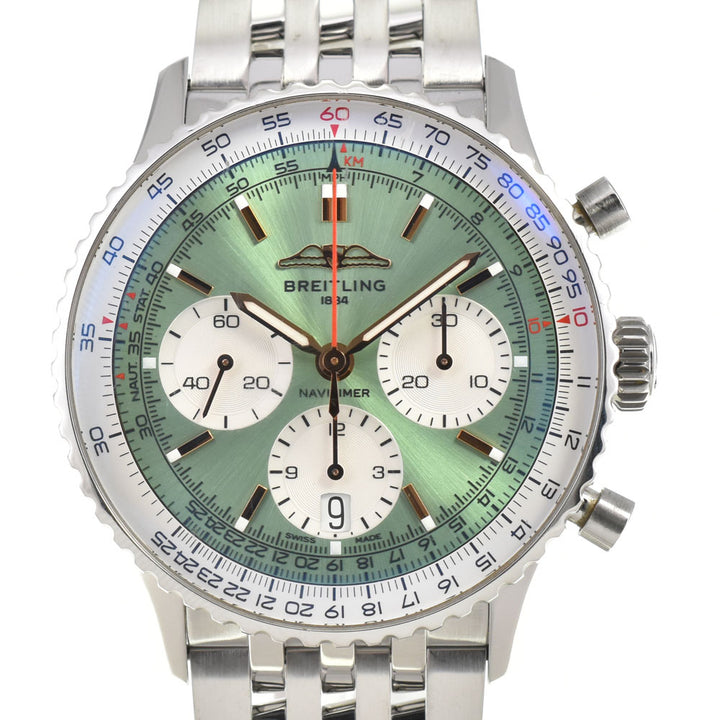 with paper BREITLING Navitimer B01 AB0139 Chronograph Date green Dial Automatic Men's
 Watch R#143661