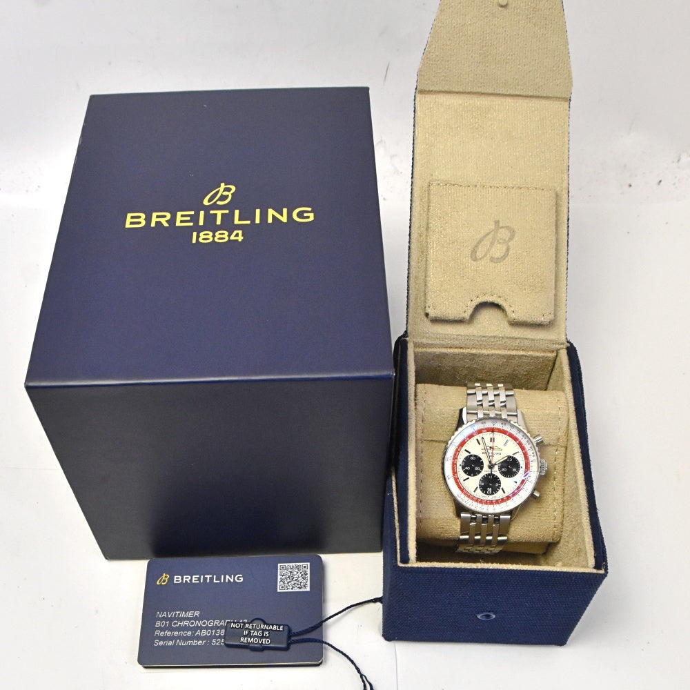 with paper BREITLING Navitimer 01 Boeing 747 AB0138 Chronograph Date Silver / Red Dial Automatic Men's
 Watch Q#143662