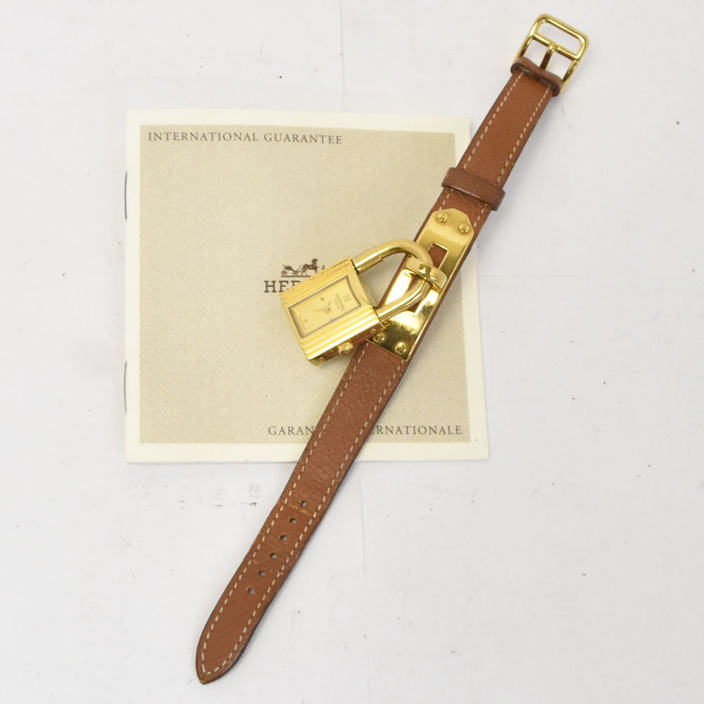 with paper HERMES Kelly watch Gold Plated / Leather gold Dial Quartz Ladies
 Watch A#143689