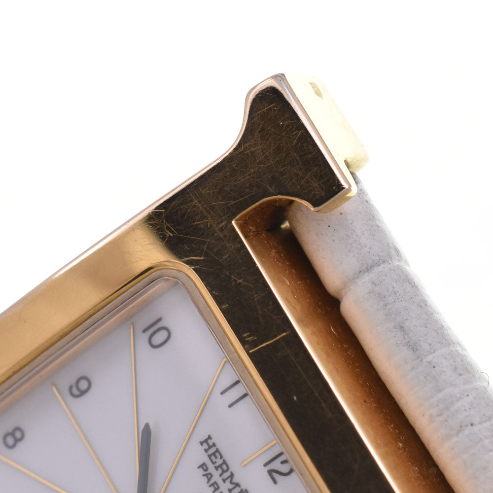 HERMES H watch HH1.201 Gold Plated / Leather white Dial Quartz Ladies
 Watch R#143716