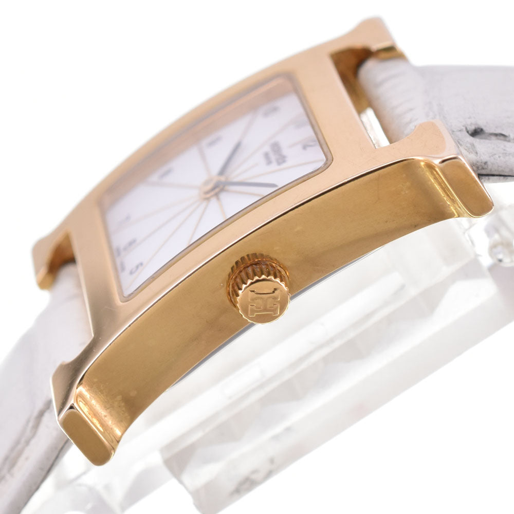 HERMES H watch HH1.201 Gold Plated / Leather white Dial Quartz Ladies
 Watch R#143716